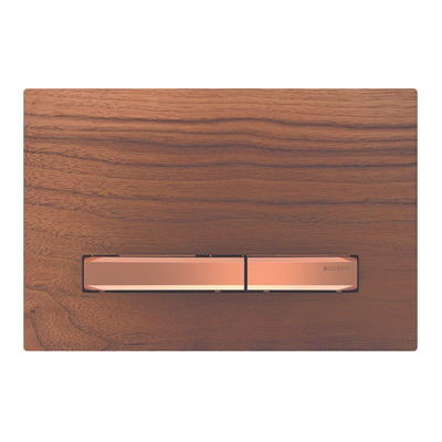 Plaque de commande Geberit Sigma50 - chasse d'eau à 2 boutons - carré - rouge doré/noyer américain
