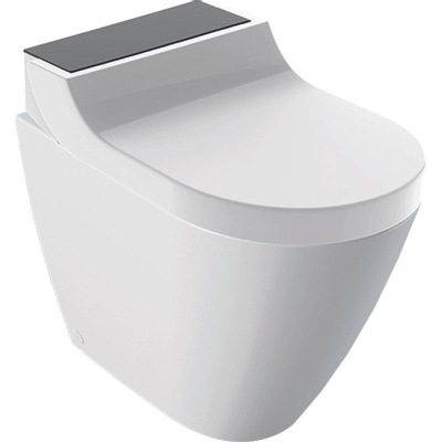 Geberit AquaClean Tuma Comfort douche-wc – staand – verwarmde zitting & föhn – wit, designafdekking zwart glas