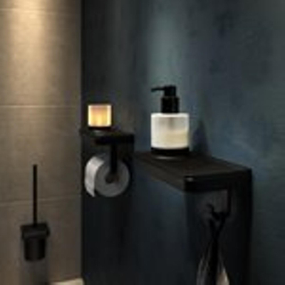 Geesa Frame Porte-rouleau de toilette avec étagère et support (lumière LED) Noir