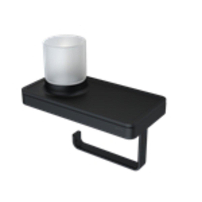 Geesa Frame Toiletrolhouder met planchet en (LED licht)houder Zwart