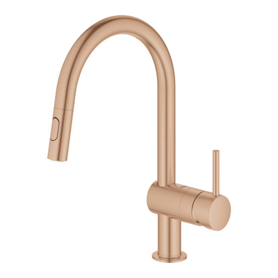 Grohe Minta Keukenkraan - hoog - draaibare/uittrekbare c uitloop - 2 straalsoorten - brushed warm sunset (koper)