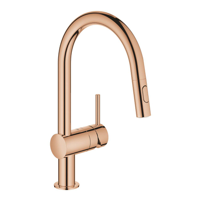 Grohe Minta Keukenkraan - hoog - draaibare/uittrekbare c uitloop - 2 straalsoorten - brushed warm sunset (koper)