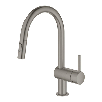 GROHE Minta Keukenkraan - hoog - draaibare/uittrekbare c uitloop - 2 straalsoorten - hard graphite geborsteld