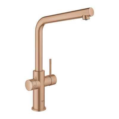 GROHE Blue home robinet de cuisine 1 trou avec bec duo l starterkit avec wifi bluetooth eau froide et gazeuse 3x eau froide + 3x eau gazeuse Warm sunset brossé (cuivre)