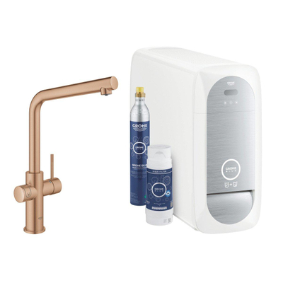 GROHE Blue home robinet de cuisine 1 trou avec bec duo l starterkit avec wifi bluetooth eau froide et gazeuse 3x eau froide + 3x eau gazeuse Warm sunset brossé (cuivre)