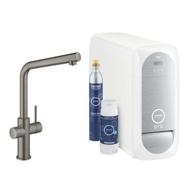 Grohe Blue Home Keukenkraan - L-Uitloop - 1-gats - filterfunctie - plat licht en bruisend water - brushed hard graphite (antraciet)