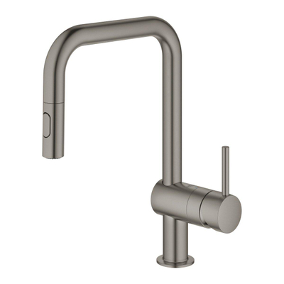 Grohe Minta Keukenkraan - hoog - draaibare/uittrekbare u uitloop - 2 straalsoorten - brushed hard graphite (antraciet)