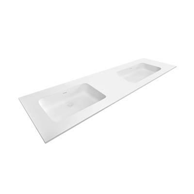 Royal Plaza Intent wastafel 120x45x1.5cm 0 kraangaten 2 wasbakken solid surface mat wit OUTLETSTORE