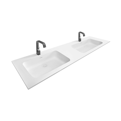 Royal Plaza Intent Plan vasque 120x45x1.5cm 2 trous de robinet 2 vasques Solid Surface Blanc mat