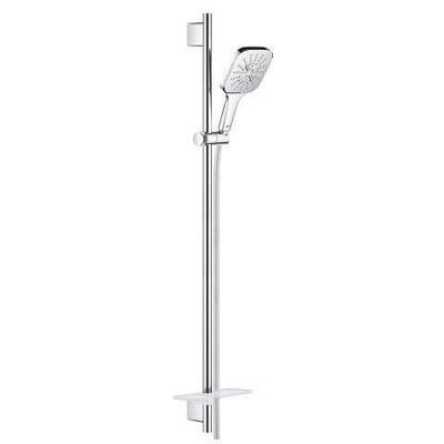 GROHE Rainshower Smartactive 130 Cube Ensemble barre de douche - 90cm - douchette à main carrée - 3 types de jet - flexible de douche lisse - avec porte-savon - chrome