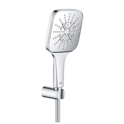 GROHE Rainshower SmartActive 130 Cube Ensemble de douchette - 3 types de jets - carré - avec support - flexible lisse - 150 cm - chrome