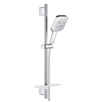 GROHE Rainshower Smartactive 130 Cube Ensemble de douche mortier jointuresant - 60cm - douchette carrée - 3 types de jet - flexible de douche lisse - avec porte-savon - chrome