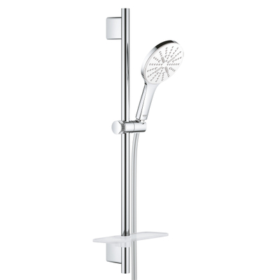 GROHE Rainshower SmartActive 130 Ensemble de douche - 60cm - douchette ronde - 3 types de jet - flexible de douche lisse - avec porte-savon - chrome/blanc lunaire