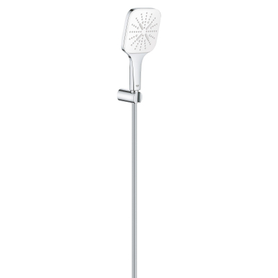 GROHE Rainshower SmartActive 130 Cube Set de douchette à main - 3 types de jets - carré - avec support - flexible lisse - 150cm - chrome/moon white