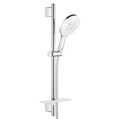 GROHE Rainshower Smartactive 150 Ensemble barre de douche - 60cm - douchette ronde - 3 types de jets - flexible de douche lisse - avec porte-savon - chrome/moon white