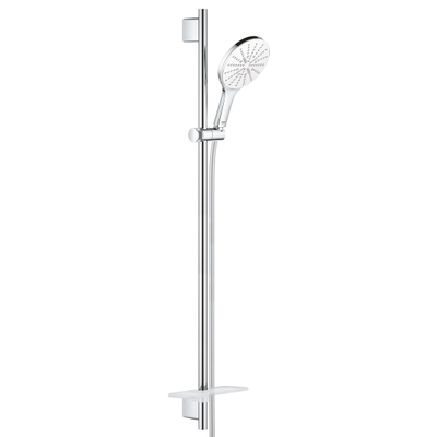 GROHE Rainshower Smartactive 150 Ensemble de douche glissante - 90cm - douchette ronde - 3 types de jet - flexible de douche lisse - avec porte-savon - chrome/blanc lunaire