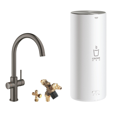 GROHE Red Keukenkraan - hoog - 3 in 1 - c uitloop - met l size boiler - hard graphite geborsteld