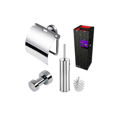 Geesa Nemox Set d'accessoires WC - Brosse de toilette avec support - Porte-rouleau de toilette avec couvercle - Crochet à serviette - inox brossé