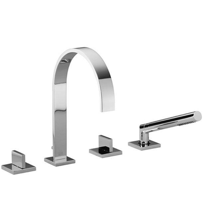 Dornbracht Mem Mitigeur de bord de baignoire 4 trous avec rosaces saillie 22cm avec bec fixe avec douchette à main bâton et flexible de douche chrome