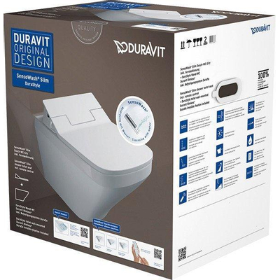 Duravit DuraStyle pack WC suspendu à chasse profonde sans rebord avec fixation dissimulée 37x62cm incl. abattant WC douche Slim Sensowash blanc