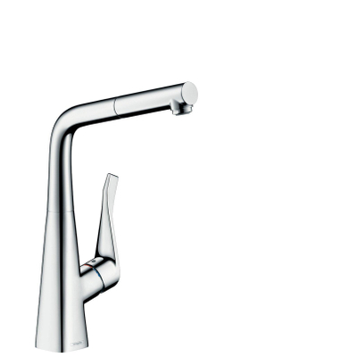 Hansgrohe Metris M71 1-greeps keukenmengkraan - 320 eco - uittrekbare uitloop - 1jet - hoogglans chroom