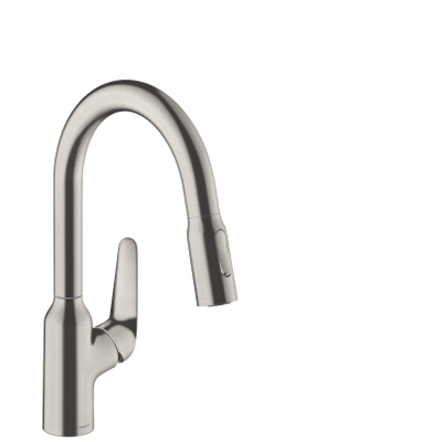 Hansgrohe M42 M429-H180 Robinet de cuisine 1 trou avec douchette extractible et bec pivotant à 360° en acier inoxydable