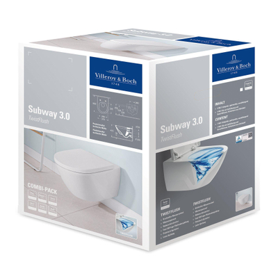 Villeroy & Boch Subway 3.0 Wandcloset Pack - zonder spoelrand - diepspoel - inbouwreservoir - twistflush - bedieningspaneel chroom glans - zitting - wit alpin