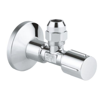 GROHE robinet d'arrêt d'angle à raccord compression avec bague d'étanchéité en téflon 1/2 x3/8 avec poignée métallique chromée