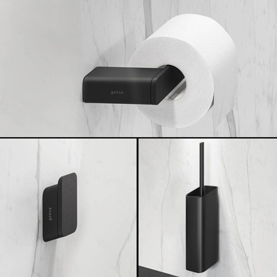 Geesa Shift Set d'accessoires de WC - Brosse de WC avec support - Porte-rouleau de toilette sans couvercle - Crochet à serviette - Noir