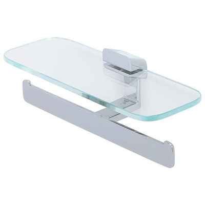 Geesa Shift Porte-rouleau de papier toilette double Chrome avec tablette en verre transparent
