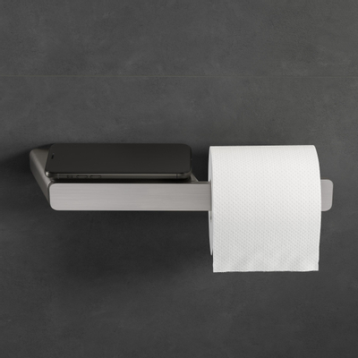 Porte-rouleau de toilette Geesa Shift sans couvercle avec étagère en inox brossé