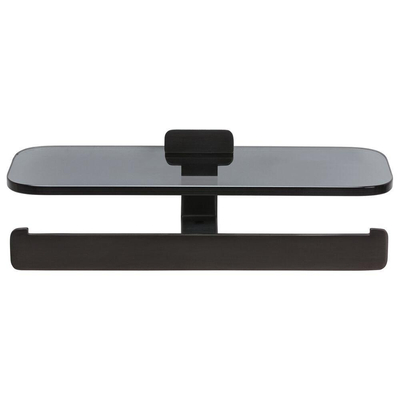 Geesa Shift Porte-rouleaux de papier toilette double Métal noir brossé avec tablette en verre fumé