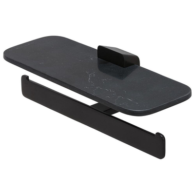 Geesa Shift porte-rouleau de toilette double Noir avec étagère en marbre noir mat