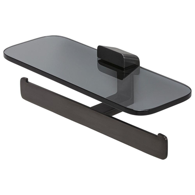Geesa Shift Porte-rouleaux de papier toilette double Métal noir brossé avec tablette en verre fumé