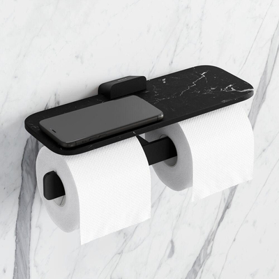 Geesa Shift Porte-papier toilette double noir et tablette marbré noir mat