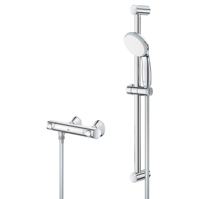 GROHE Precision Flow Ensemble de douche - 62cm - mitigeur thermostatique - douchette ronde - 1 type de jet - flexible lisse - chrome