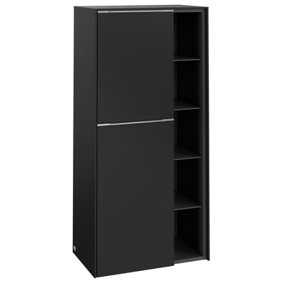 Villeroy & boch subway 3.0 armoire de salle de bains 60x35x120cm avec 2 portes à fermeture douce à gauche 5 compartiments ouverts en saillie avec poignée en aluminium brillant volcano noir panneau de particules