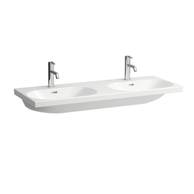 Laufen Lua double lavabo 46x120x18cm 2 trous de robinet avec traitement anticalcaire Céramique blanc