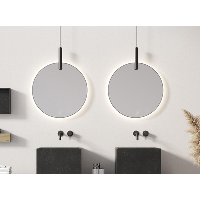 Looox mirror collection miroir rond 100cm ind.led verl. sp.verw. m.Black