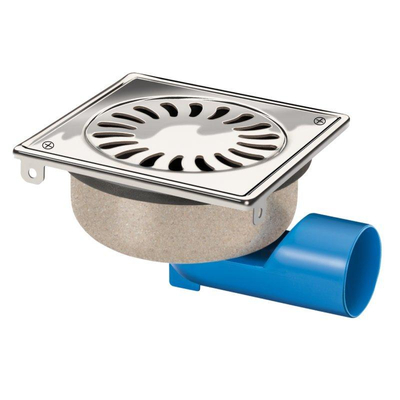 Van den Berg Siphon de sol en inox raccordable horizontalement ou verticalement et orientable à 360° 15x15cm réglable en hauteur et verrouillable