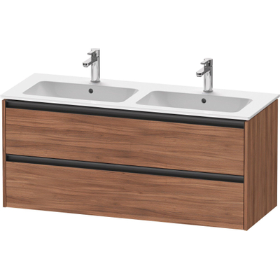 Duravit Ketho.2 Wastafelonderbouwkast - met 2 laden - voor dubbele wastafel - 128x48x55cm - met grepen antraciet - noten mat