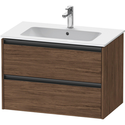 Duravit Ketho 2 wastafelonderbouwkast met 2 laden 81x48x55cm met grepen antraciet donker noten mat