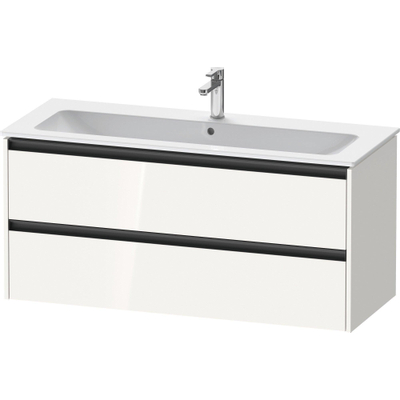 Duravit Ketho.2 Wastafelonderbouwkast - met 2 laden - voor enkele wastafel - 121x48x55cm - met grepen antraciet - hoogglans wit