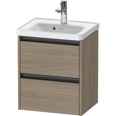 Duravit Ketho.2 Wastafelonderbouwkast - met 2 laden - 48.4x37.5x54.9cm - met grepen antraciet - eiken terra mat