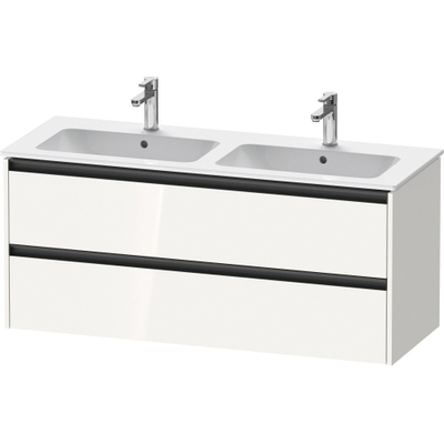Duravit Ketho.2 Wastafelonderbouwkast - met 2 laden - voor dubbele wastafel - 128x48x55cm - met grepen antraciet - hoogglans wit
