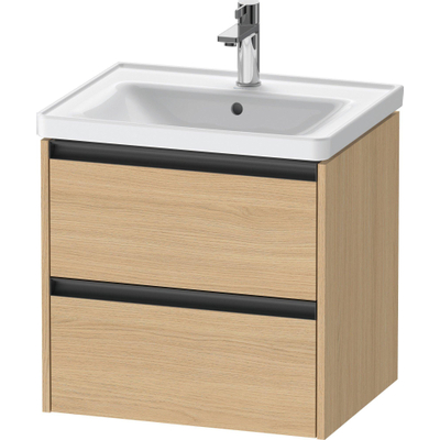 Duravit Ketho 2 Meuble sous-lavabo - 2 tiroirs - 58.4x45.5x54.9cm - poignées anthracite - chêne naturel mat