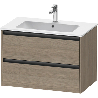 Duravit ketho 2 meuble sous lavabo avec 2 tiroirs 81x48x55cm avec poignées chêne anthracite terra matt