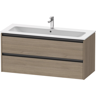 Duravit Ketho.2 Wastafelonderbouwkast - met 2 laden - voor enkele wastafel - 121x48x55cm - met grepen antraciet - eiken terra mat