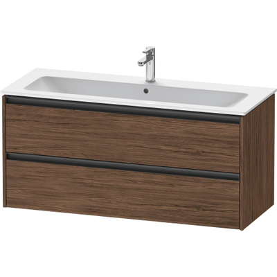 Duravit Ketho 2 meuble bas sous lavabo avec 2 tiroirs pour lavabo simple 121x48x55cm avec poignées anthracite noyer foncé mat