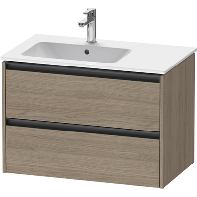 Duravit Ketho.2 Wastafelonderbouwkast - met 2 laden - voor waskom links - 81x48x54.9cm - met grepen antraciet - eiken terra mat
